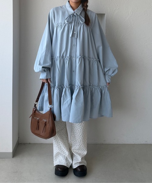 kutir（クティール）の「【新色追加】【紐付き】マルチウェイアソートティアードシャツワンピース/チュニック（シャツワンピース・レディース・ブラック系その他/アイボリー/ブラック/サックスブルー/ネイビー/ブラウン/レッド/グレー/ライトグリーン/ボルドー・FREE）」の12枚目の写真