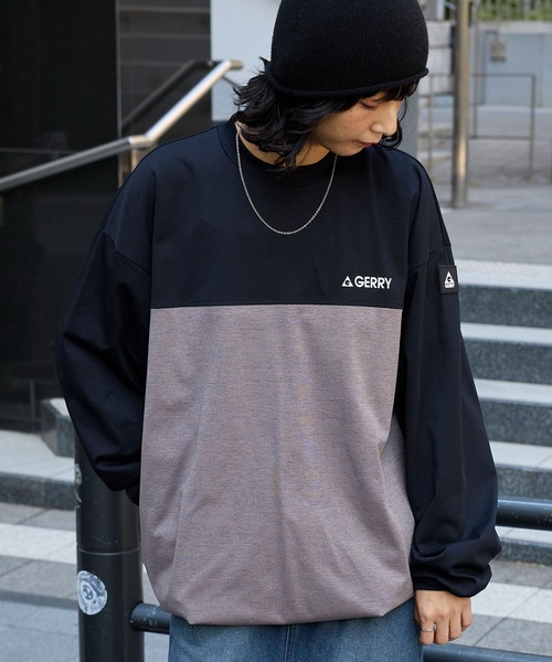 GERRY（ジェリー）の「GERRY/ジェリー 別注 <吸水速乾/UVカット/イージケア> ロゴワッペン ドロスト オーバーサイズ ファンクショナルファブリック長袖Tシャツ（Tシャツ/カットソー・メンズ・グレー系/スミクロ/ネイビー/ブラウン系/ブラック/ライトグレー・L/M/S/XL）」の5枚目の写真