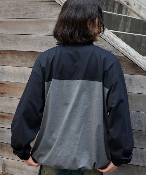 GERRY（ジェリー）の「GERRY/ジェリー 別注 <吸水速乾/UVカット/イージケア> ロゴワッペン ドロスト オーバーサイズ ファンクショナルファブリック長袖Tシャツ（Tシャツ/カットソー・メンズ・グレー系/スミクロ/ネイビー/ブラウン系/ブラック/ライトグレー・L/M/S/XL）」の17枚目の写真