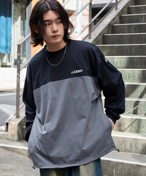GERRY（ジェリー）の「GERRY/ジェリー 別注 <吸水速乾/UVカット/イージケア> ロゴワッペン ドロスト オーバーサイズ ファンクショナルファブリック長袖Tシャツ（Tシャツ/カットソー・メンズ・グレー系/スミクロ/ネイビー/ブラウン系/ブラック/ライトグレー・L/M/S/XL）」の18枚目の写真