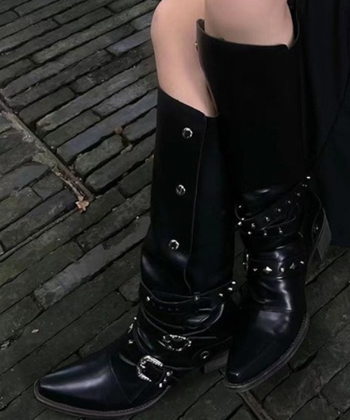 lilful（リルフル）の「【2WAY】Y2K 足首ベルト付き サイドボタンデザイン 折り返し ヒールロングブーツ（ブーツ・レディース・ブラック・M/L）」の16枚目の写真