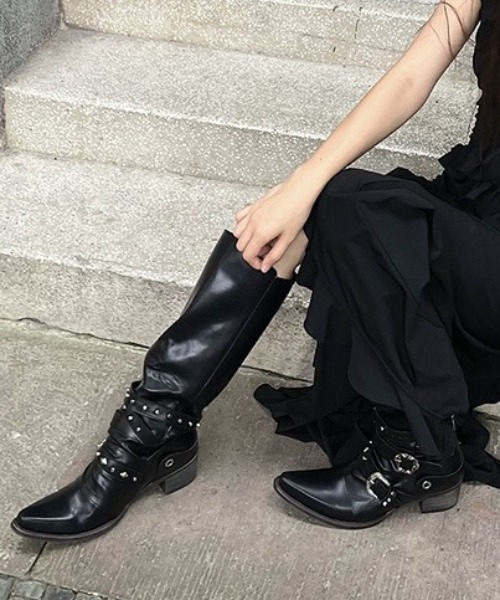 lilful（リルフル）の「【2WAY】Y2K 足首ベルト付き サイドボタンデザイン 折り返し ヒールロングブーツ（ブーツ・レディース・ブラック・M/L）」の17枚目の写真
