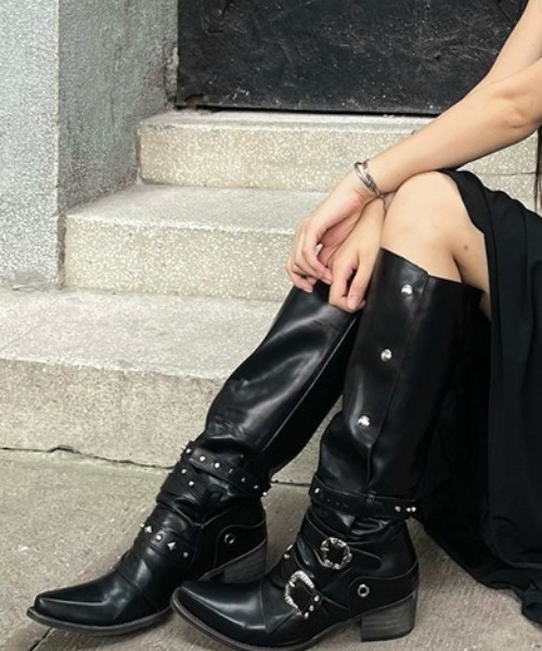 lilful（リルフル）の「【2WAY】Y2K 足首ベルト付き サイドボタンデザイン 折り返し ヒールロングブーツ（ブーツ・レディース・ブラック・M/L）」の18枚目の写真