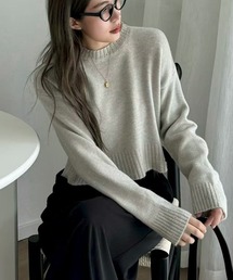ダメージ加工 短丈クルーネックニット