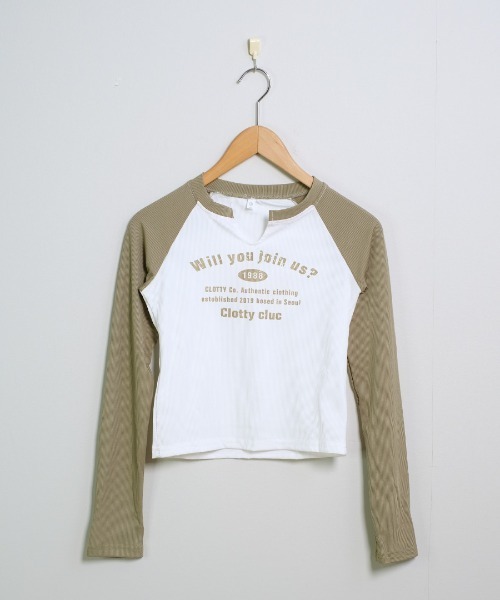 shopnikoniko(ショップニコニコ)の「ラグランTシャツ 長袖 ロンT ラグラン スリットネック ラグランロンT(Tシャツ/カットソー・レディース・グリーン/ブラック/ブラウン・フリー)」の17枚目の写真