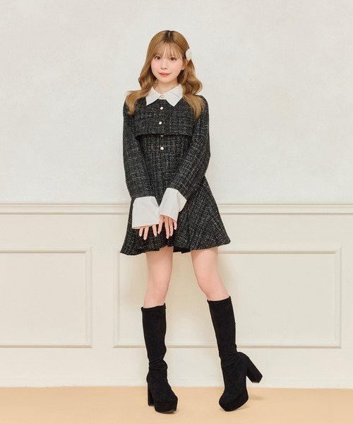 apres jour　ツイードショートジャケット　ミニワンピース　2点セット セット着用可能】ツイードショートジャケット（テーラード