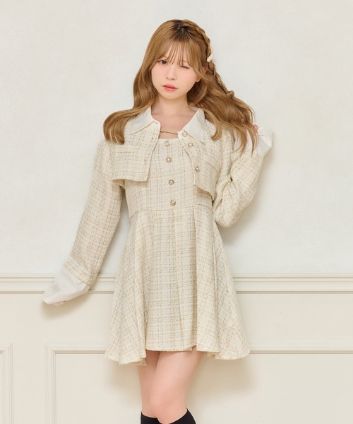 apres jour(アプレジュール)の「【セット着用可能】ツイードショートジャケット(テーラードジャケット・レディース・アイボリー/ブラック/ピンクベージュ・フリー/X-LARGE)」の5枚目の写真