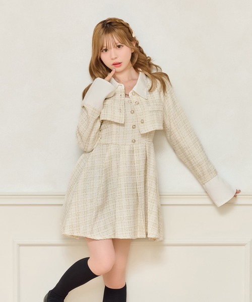 apres jour(アプレジュール)の「【セット着用可能】ツイードショートジャケット(テーラードジャケット・レディース・アイボリー/ブラック/ピンクベージュ・フリー/X-LARGE)」の12枚目の写真