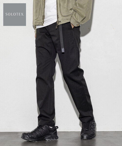 ブラックカジュアルパンツ スリムフィット セール】SOLOTEX/ソロテックス スリムフィット ウェービングベルト