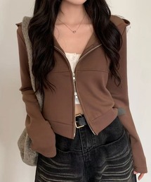 Sibra（シブラ）の「カモフラ柄ジップアップショートパーカー|フード付き×ダブルジップ仕様（パーカー）」