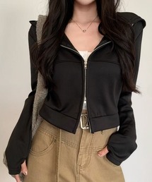 Sibra（シブラ）の「カモフラ柄ジップアップショートパーカー|フード付き×ダブルジップ仕様（パーカー）」