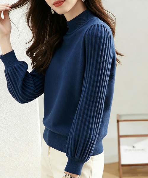Doux Belle(ドゥーベル)の「プリーツスリーブハイネックニット(ニット/セーター・レディース・ベージュ/ブラック/ブルー/オフホワイト/ダークパープル・FREE)」の12枚目の写真