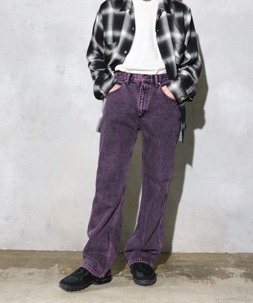 GUNG HO（ガンホー）の「GUNG HO / ガンホー DENIM BOOTS CUT PANTS OVER DYE ブーツカットデニム（デニムパンツ・メンズ・グリーン/パープル・LARGE/X-LARGE）」の3枚目の写真