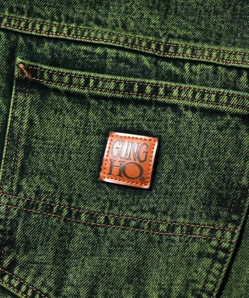 GUNG HO（ガンホー）の「GUNG HO / ガンホー DENIM BOOTS CUT PANTS OVER DYE ブーツカットデニム（デニムパンツ・メンズ・グリーン/パープル・LARGE/X-LARGE）」の13枚目の写真