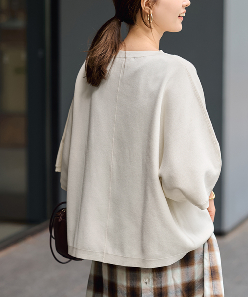 FRAMeWORK（フレームワーク）の「ダブルジャガードハーフスリーブニット（ニット/セーター・レディース・ブラック/アイボリー・FREE）」の2枚目の写真