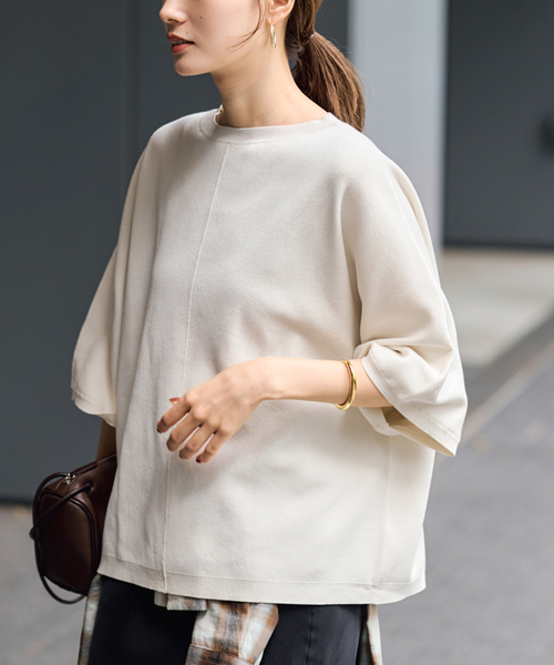 FRAMeWORK（フレームワーク）の「ダブルジャガードハーフスリーブニット（ニット/セーター・レディース・ブラック/アイボリー・FREE）」の3枚目の写真