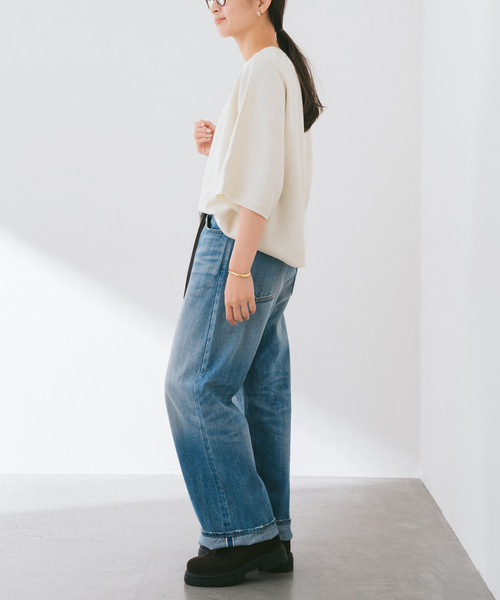 FRAMeWORK（フレームワーク）の「ダブルジャガードハーフスリーブニット（ニット/セーター・レディース・ブラック/アイボリー・FREE）」の6枚目の写真