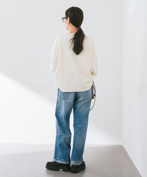 FRAMeWORK（フレームワーク）の「ダブルジャガードハーフスリーブニット（ニット/セーター・レディース・ブラック/アイボリー・FREE）」の7枚目の写真