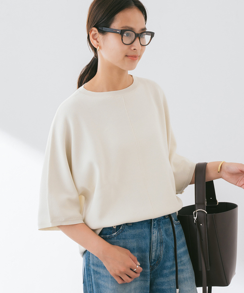 FRAMeWORK（フレームワーク）の「ダブルジャガードハーフスリーブニット（ニット/セーター・レディース・ブラック/アイボリー・FREE）」の16枚目の写真