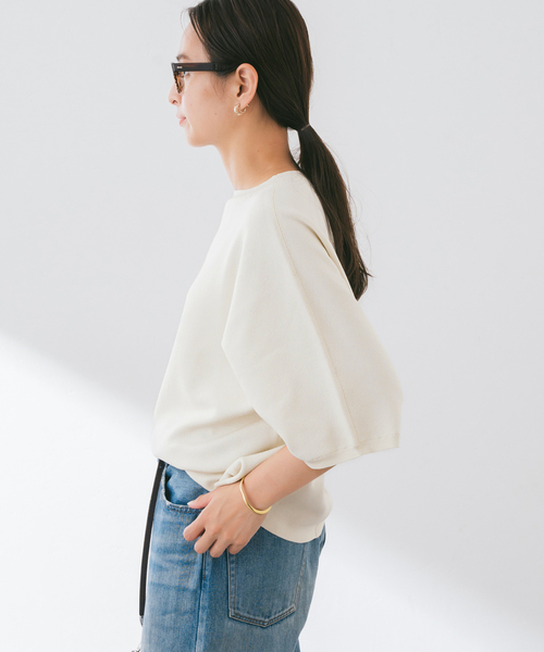 FRAMeWORK（フレームワーク）の「ダブルジャガードハーフスリーブニット（ニット/セーター・レディース・ブラック/アイボリー・FREE）」の22枚目の写真