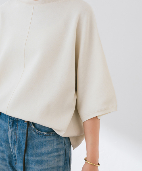 FRAMeWORK（フレームワーク）の「ダブルジャガードハーフスリーブニット（ニット/セーター・レディース・ブラック/アイボリー・FREE）」の10枚目の写真