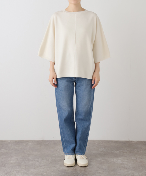 FRAMeWORK（フレームワーク）の「ダブルジャガードハーフスリーブニット（ニット/セーター・レディース・ブラック/アイボリー・FREE）」の5枚目の写真