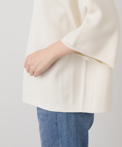 FRAMeWORK（フレームワーク）の「ダブルジャガードハーフスリーブニット（ニット/セーター・レディース・ブラック/アイボリー・FREE）」の9枚目の写真