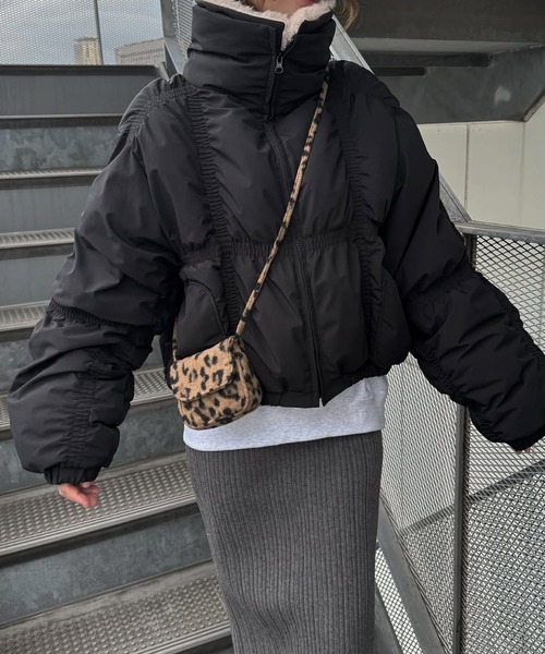 セール】down stitch check fur collar short JK（ダウンジャケット