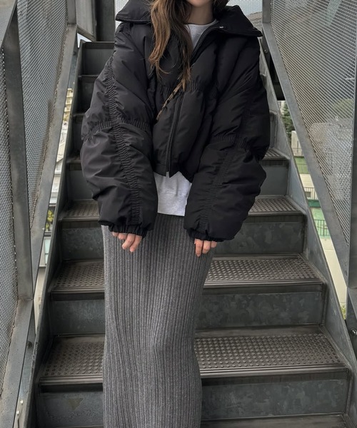 セール】down stitch check fur collar short JK（ダウンジャケット