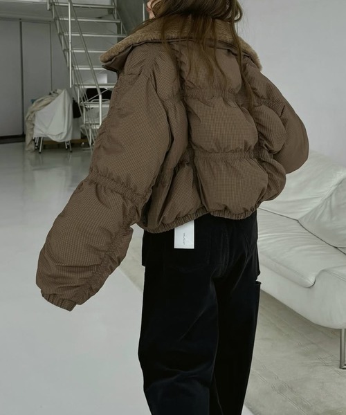 セール】down stitch check fur collar short JK（ダウンジャケット