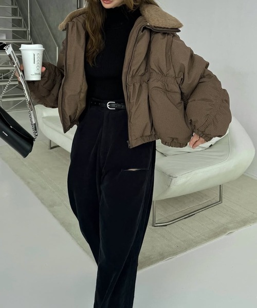 WILLFULLY（ウィルフリー）の「down stitch check fur collar short JK