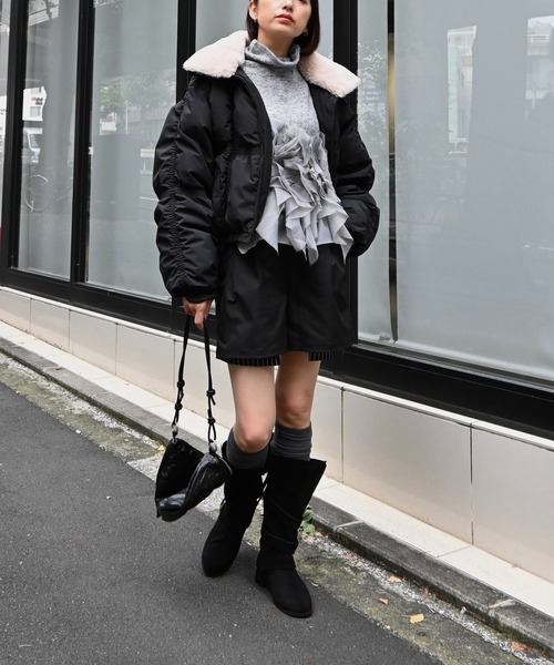 セール】down stitch check fur collar short JK（ダウンジャケット