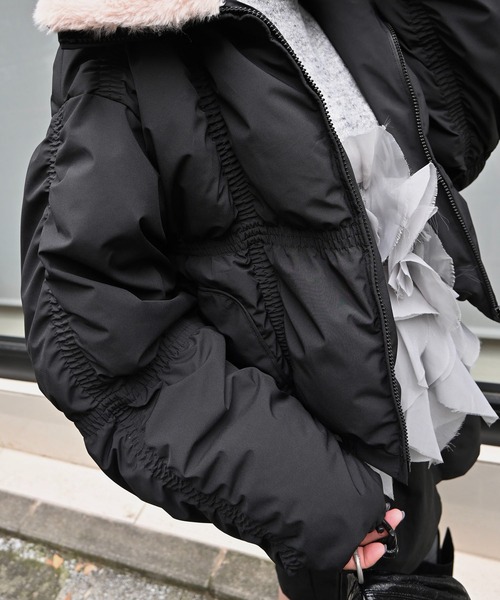 セール】down stitch check fur collar short JK（ダウンジャケット