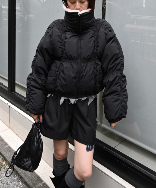 セール】down stitch check fur collar short JK（ダウンジャケット