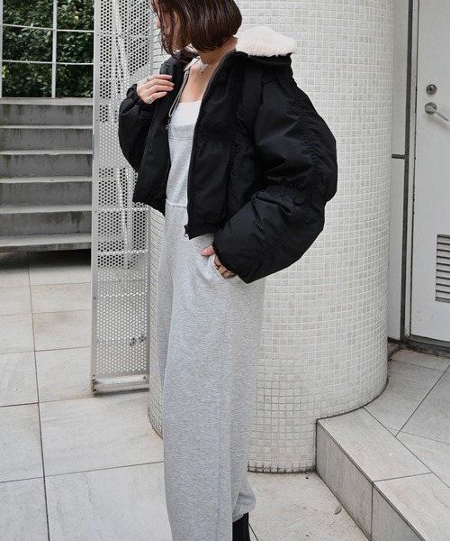 セール】down stitch check fur collar short JK（ダウンジャケット