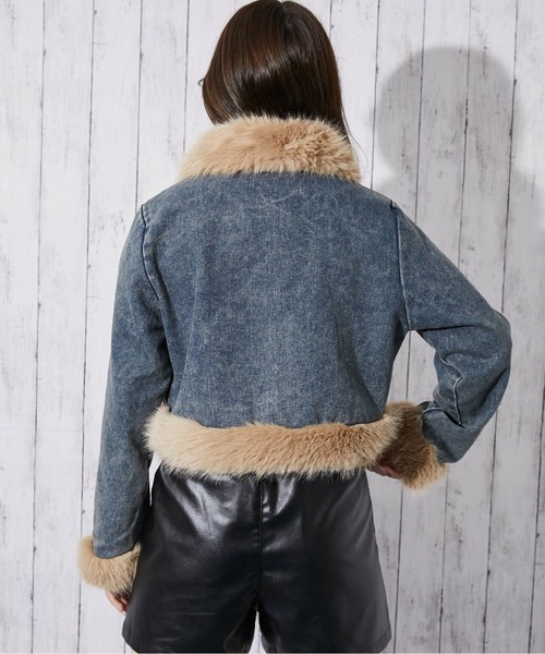 COMME des GARÇONS ファー付きデニムジャケット M デニム&エコファードッキングデザインジャケット デニムジャケット