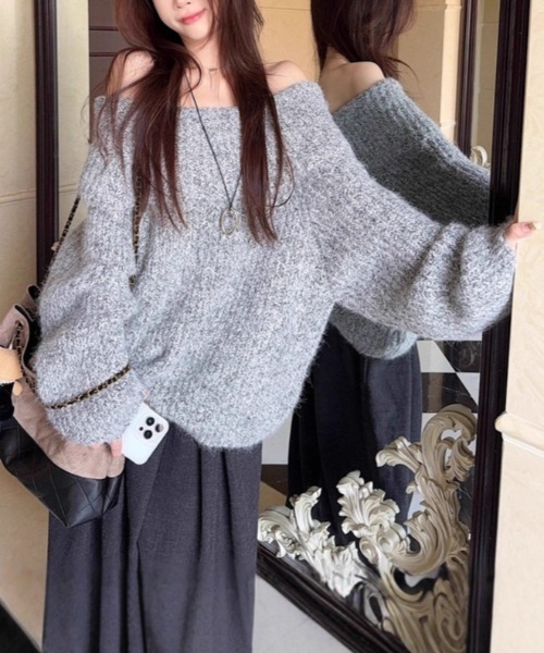 FREE STYLISTS(フリー スタイリスト)の「YUGA_YGMC Off-the-shoulder knit sweater(ニット/セーター・レディース・ライトグレー/オフホワイト・FREE)」の7枚目の写真
