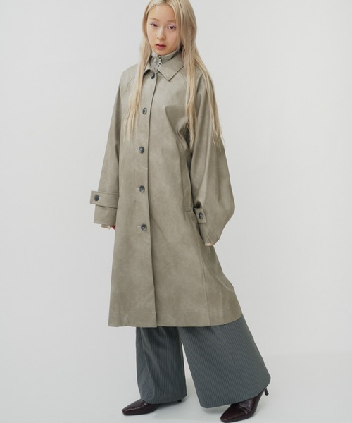 THINGS THAT MATTER（シングス ザット マター）の「VINTAGE ARTIFITICIAL LEATHER LONG COAT / ヴィンテージ アーティフィシャル レザー ロング コート（ステンカラーコート・レディース・グレー/ブラウン・FREE）」の15枚目の写真