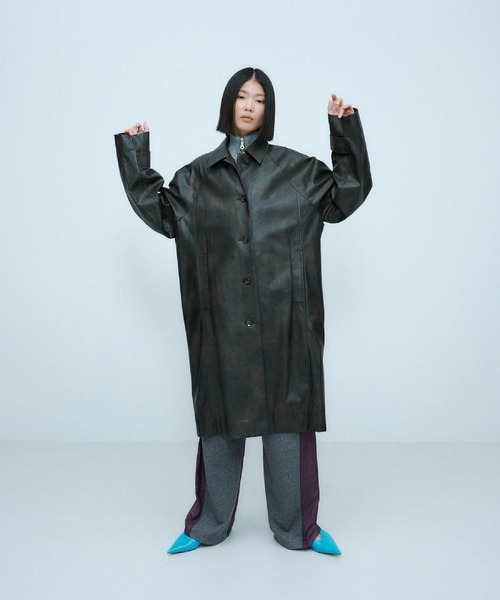 ジャケット・アウター LEATHER LONG coat セール】VINTAGE ARTIFITICIAL LEATHER LONG COAT / ヴィンテージ