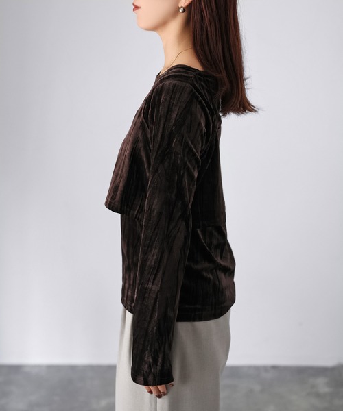 Riberry(リベリー)の「クラッシュベロアキャミ+トップスセット(Tシャツ/カットソー・レディース・ブラック/ブラウン・FREE)」の5枚目の写真