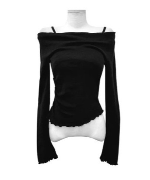 Vini(ヴィニ)の「キャミソールレイヤード風 オフショルダー トップス(Tシャツ/カットソー・レディース・ブラック/アイボリー・MEDIUM)」の19枚目の写真