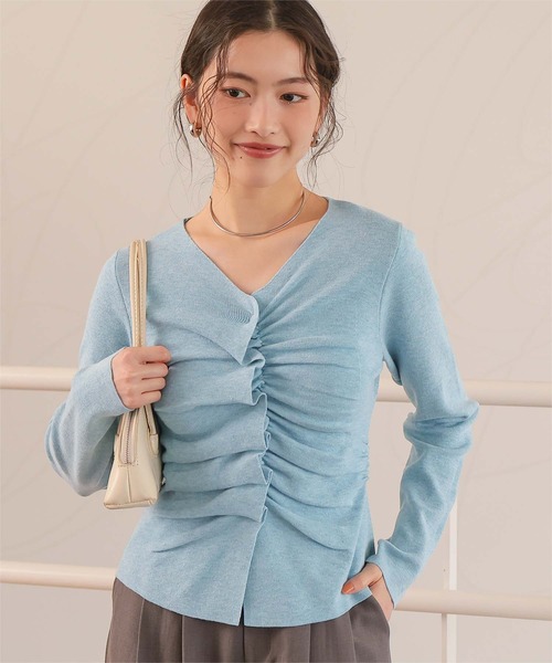 titivate（ティティベイト）の「フロントギャザーニットトップス（ニット/セーター・レディース・アイボリー/ブラック/ライトブルー/ライトグレー・M/S/L）」の4枚目の写真