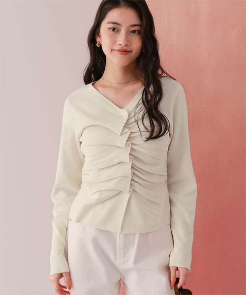 titivate（ティティベイト）の「フロントギャザーニットトップス（ニット/セーター・レディース・アイボリー/ブラック/ライトブルー/ライトグレー・M/S/L）」の12枚目の写真