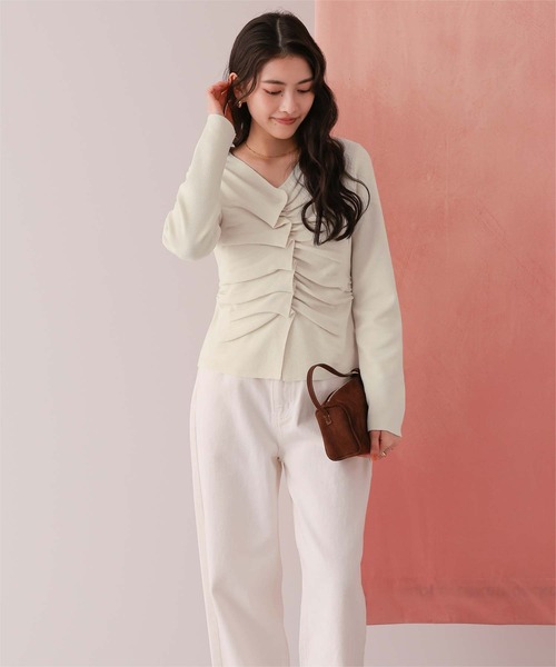 titivate（ティティベイト）の「フロントギャザーニットトップス（ニット/セーター・レディース・アイボリー/ブラック/ライトブルー/ライトグレー・M/S/L）」の13枚目の写真