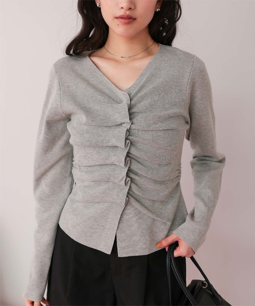 titivate（ティティベイト）の「フロントギャザーニットトップス（ニット/セーター・レディース・アイボリー/ブラック/ライトブルー/ライトグレー・M/S/L）」の5枚目の写真