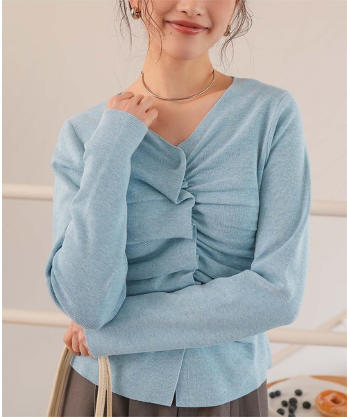 titivate（ティティベイト）の「フロントギャザーニットトップス（ニット/セーター・レディース・アイボリー/ブラック/ライトブルー/ライトグレー・M/S/L）」の6枚目の写真