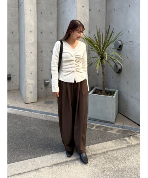 フロントギャザーニットトップス（ニット/セーター）｜titivate