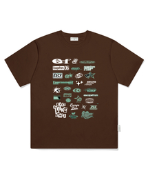 ロゴアセンブリプリントオーバーサイズ半袖Tシャツブラウン