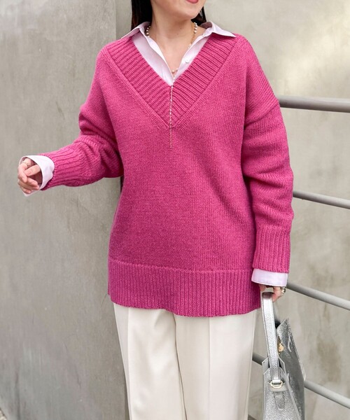 NOLLEY’S Sophi（ノーリーズソフィ）の「ブライト紡毛Vネックプルオーバー（ニット/セーター・レディース・ピンク/オフホワイト/グレー・38）」の8枚目の写真