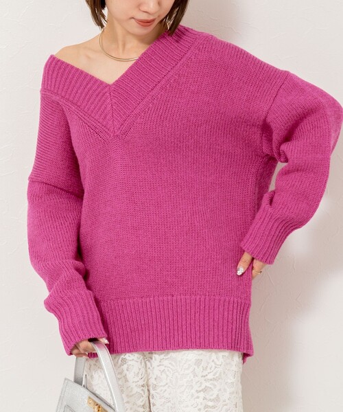 NOLLEY’S Sophi（ノーリーズソフィ）の「ブライト紡毛Vネックプルオーバー（ニット/セーター・レディース・ピンク/オフホワイト/グレー・38）」の9枚目の写真